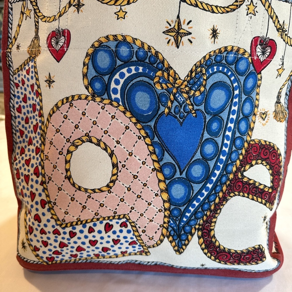 BNWT Brighton Holiday Tote Bag LOVE Heart Ornament Print Canvas